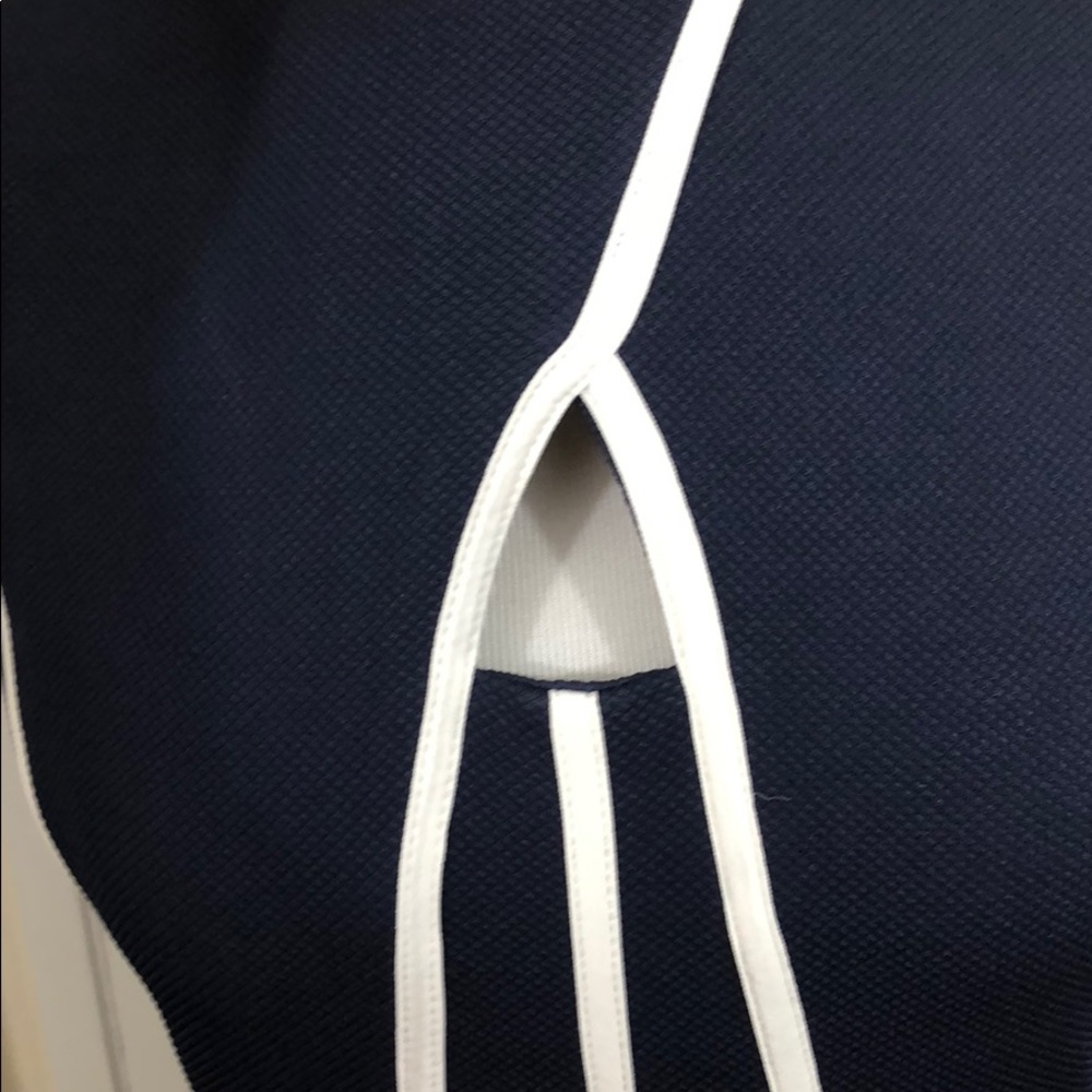 Navy Pleated Dress with White Ribbing - Picture 3 of 5